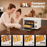 HOMCOM Mini Oven, 9L Countertop Electric Grill, Toaster Oven with Adjustable Temperature and Timer, 750W, White(m-5)