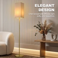 HOMCOM Floor Lamp, Modern Standing Lamp with Linen Shade and Foot Switch, Tall Lamps for Bedroom, Bulb not Included, Gold Tone(m-4)
