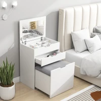 HOMCOM Tocador de Maquillaje con Taburete Oculto Espejo Abatible Cajón y 7 Compartimentos Taburete con Almacenamiento Blanco(m-2)