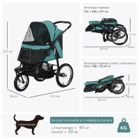 PawHut  Hondenbuggy voor Kleine en Middelgrote Oudere Honden tot 20 kg, Inklapbaar, Donkergroen, 111 x 58 x 107 cm(m-3)