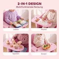 AIYAPLAY Kindertisch mit Stuhl 2-in-1 Integrierte Kindersitzgruppe mit Stauraum Platzsparend für Kinder 3-5 Jahren Rosa(m-4)