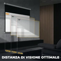 HOMCOM Telo per Proiettore 100" Rapporto 16:9, Fissaggio a Muro e Soffitto per Casa e Ufficio, Bianco(m-7)
