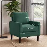 HOMCOM Accent Chair, Removable Pillow Linen Armchair with Comfy Spring Cushion for Living Room, Bedroom, Study, Dark Green(m-3)