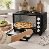 HOMCOM 46L Mini Oven with Dual Hot Plates, Electric Countertop Cooker with Convection, 90–230°C Adjustable Temperature(m-9)