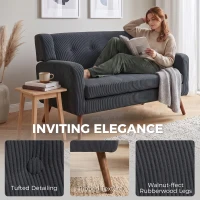 HOMCOM 2 Seater Sofa, 118 cm Corduroy Small Loveseat with Spring Cushion, Wood Legs for Small Space, Living Room, Dark Grey(m-7)