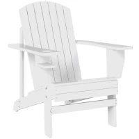 Outsunny Fauteuil de jardin Adirondack grand confort porte-gobelet intégré bois de sapin traité peint blanc(m-12)