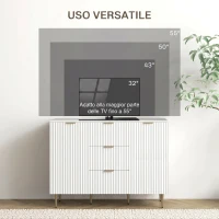 HOMCOM Credenza Moderna con 3 Cassetti, 2 Armadietti e Ripiani Regolabili, Legno e Metallo, Bianco(m-6)