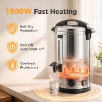 HOMCOM 13L Catering Urn, 2500W Stainless Steel Hot Water Boiler Dispenser with Thermostat, Keep Warm Function and Easy Pour Tap(m-7)