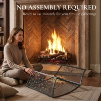 HOMCOM 3-Panel Folding Fireplace Screen for Hearth Protection, Heat-Resistant Metal Fire Spark Guard, Black(m-7)