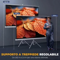 HOMCOM Telo Proiettore da 84 Pollici con Treppiede Regolabile, in Plastica e Metallo, 200x8x118 cm, Bianco(m-6)