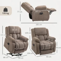 HOMCOM Fernsehsessel mit Massage- und Wärmefunktion, Elektrischer Aufsteh-Sessel, Fernbedienung, Seitentaschen, Hellbraun(m-3)