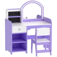 AIYAPLAY Kids Vanity Set, Girls Dressing Table with Stool, 2-Colour Lights Mirror, Pretend Dresser Gift for Ages 3-8, Purple(m-1)
