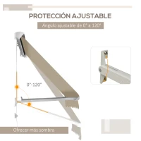 Outsunny Toldo Retráctil de Exterior con Marco de Aluminio Ángulo Ajustable Protección UV e Impermeable 180x70 cm Beige(m-5)