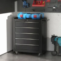 HOMCOM 5-Drawer Tool Chest with Wheels, Steel Lockable Tool Storage Cabinet with Handle, 2 Keys for Garage, Workshop, Black(m-9)