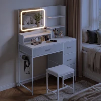 HOMCOM Masă de Toaletă Machiaj cu Oglindă LED 3 Culori, 4 Sertare și 5 Rafturi Deschise, 88x40x130 cm, Alb(m-5)