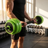 SPORTNOW 30kg 6-In-One Adjustable Weight Dumbbells Set, Barbell, Kettlebell, Push Up Stand - Green(m-8)