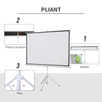 HOMCOM Écran de Projection avec Trépied Pliable 84 Pouces 4K HD 4:3, 180L cm, Écran Vidéoprojecteur, Hauteur Réglable, Angle de Vision 160°, pour Home Cinéma, Films en Intérieur/Extérieur, Blanc(m-7)