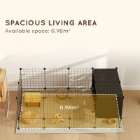 PawHut DIY Small Animal Cage with Elevated Huts, C&C Cage for Guinea Pigs, Hedgehogs, Rabbits, 31 Panels, Black(m-6)