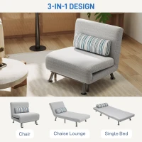 HOMCOM Single Sofa Bed, 1 Person Sleeper Foldable Lounge with Pillow, Light Grey(m-4)