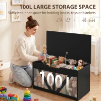 HOMCOM 100L Home Storage Box, with Safety Hinge - Black Wood-Effect(m-4)