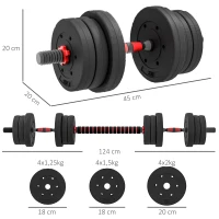 HOMCOM 2 in 1 Hanteln Set 20 kg verstellbare Kurzhantel & Langhantel professionell Dumbbell Krafttraining Schwarz(m-3)