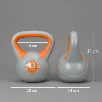 SPORTNOW Kettlebell 8kg Peso Russo com Revestimento de PU e Enchimento de Areia para Treinamento 20x14x24cm Laranja e Cinza(m-3)