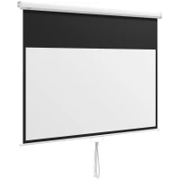 HOMCOM Ecran de Proiecție 80" 16:9 cu Frânghie de Reglare, din Plastic și Metal, 187x8x150 cm, Alb(m-1)