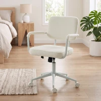 HOMCOM Bürostuhl aus Sherpa-Fleece, Drehstuhl mit 360°-Drehfunktion, Wippfunktion, höhenverstellbar, mit PU-Rollen, cremeweiß(m-6)