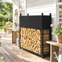 Outsunny Estante de Leña con Funda Oxford 600D Leñero de Acero Galvanizado Robusto Carga 250 kg para Interior y Exterior Negro(m-11)