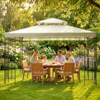 Outsunny Cenador de Jardín 3x4m Pabellón para Exterior con Doble Techo de Ventilación y 4 columnas de acero Estable para Fiestas Eventos Patio Crema(m-4)