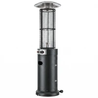 Outsunny 11 KW Freestanding Gas Patio Heater, Adjustable Outdoor Garden Propane Heater with Tip-Over Switch, Wheels, Pulse Ignition, Tank Room with Openable Door, Black(m-1)