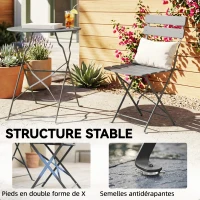Outsunny Ensemble de Bistrot Jardin 3 Pièces Table et 2 Chaises Pliantes avec Double Protection Anti-Rouille Métal Gris(m-8)