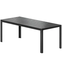 Outsunny Gartentisch Kunststoff 190 x 84,5 x 72 cm UV- & Wetterfest Balkontisch mit Holzoptik, Holzstrukur, rutschfest Buffettisch für 6 Personen Outdoor Esstisch für Garten, Balkon Schwarz(m-10)