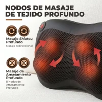 HOMCOM Cojín de Masaje Shiatsu con Calor y 4 Nodos  Amasado Giratorio 3D Alivio de la Fatiga Muscular(m-4)