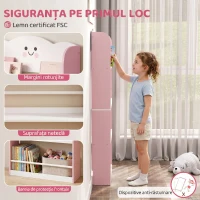 AIYAPLAY Bibliotecă Montessori Copii 3-6 Ani, Tematică Vată de Zahăr, 4 Rafturi din Lemn, Cameră Copii, Roz(m-5)