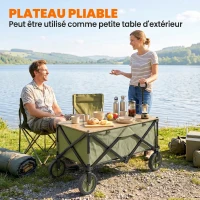 Outsunny Chariot de jardin pliable 4 roues bâche amovible poignée télescopique inclinaison réglable 5 sacs de rangement(m-7)
