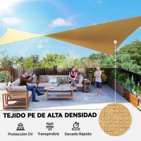 Outsunny Toldo Vela Rectangular de HDPE 4x6 m con Anti-UV Anillas de Acero Inoxidable y Cuerdas de Nylon para Jardín Patio Arena(m-4)