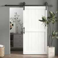 HOMCOM 213.4cm Sliding Barn Door Kit, Sliding Door with Track, Hardware, Upgraded Rollers and Floor Guide, Handle, White(m-2)