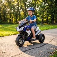 HOMCOM Kids Electric Motorcycle, 6V Ride on Motorcycle with 3 Wheels, LED Headlight, Music, Horn for Boys Girls 3-5 Y, Blue(m-8)