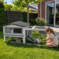 PawHut Kleine Dierenverblijf met Buitenren Caviaverblijf Grijze Open Ruimte(m-2)