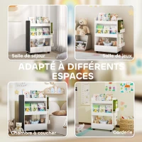 AIYAPLAY Bibliothèque pour enfant avec roulettes, rangement livre enfant de 3 à 8 ans avec tableau noir, 66,5x32,5x86,5cm, blanc(m-9)