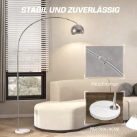 HOMCOM Stehlampe, Bogen-Design mit Marmorsockel, 167 cm, Silber(m-6)