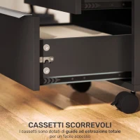 HOMCOM Schedario da Ufficio con 3 Cassetti, 4 Ruote, Cassettiera Ufficio con Serratura e 2 Chiavi, Nero(m-7)