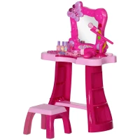 AIYAPLAY 15 PCS Coiffeuse enfant avec tabouret et miroir, lumière, musique, microphone, sèche-cheveux, espace de rangement(m-12)