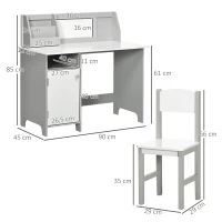 HOMCOM Set Tavolo e Sedie per Bambini 5+ Anni in Legno con Banco Scuola e Sedia Bianco e Grigio(m-3)