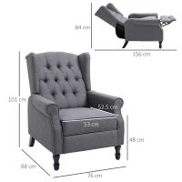 HOMCOM Recliner Armchair, Vintage Reclining Chair with Nail Head Trim, Wingback Chair with Button Tufted Back and Footrest, for Living Room, Light Grey(m-3)