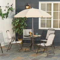 Outsunny Conjunto de Muebles para Jardín con 4 Sillas 1 Mesa y 1 Parasol Texteline Aluminio y Poliéster Beige(m-2)