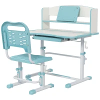 ZONEKIZ Set Scrivania per Bambini con Sedia Regolabile in Altezza e Piano Inclinabile, Età 6-12 Anni, Blu(m-11)