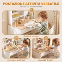 AIYAPLAY Scrivania per Bambini con Ripiani, Cassetto, Tavolo per Bambini 3-8 Anni, in Legno per Cameretta, Bianco(m-5)
