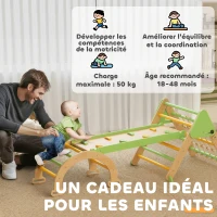 AIYAPLAY Triangle d'escalade enfants 8 en 1 avec rampe double face, arc d'escalade en bois avec toboggan & échelle, vert(m-8)